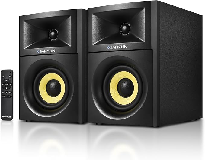 Sanyun SW205 4" 80W HiFi Bookshelf Speakers, 2.0 Active Near Field Studio Monitor, Upgraded 3D Sound Field, Flagship DAC & DSP, Geometric Diffusion Cabinet, Bluetooth 5.4/Optical/AUX, Black