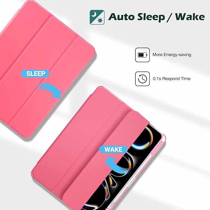 ProCase for iPad Pro 13 Inch Case M5 2025/ M4 2024 with Pencil Holder, Slim Stand Clear Shell Back, Shockproof Cover iPad Pro M5 M4 Case 13 Inch, Supports Touch ID, Auto Wake/Sleep -MelonPink