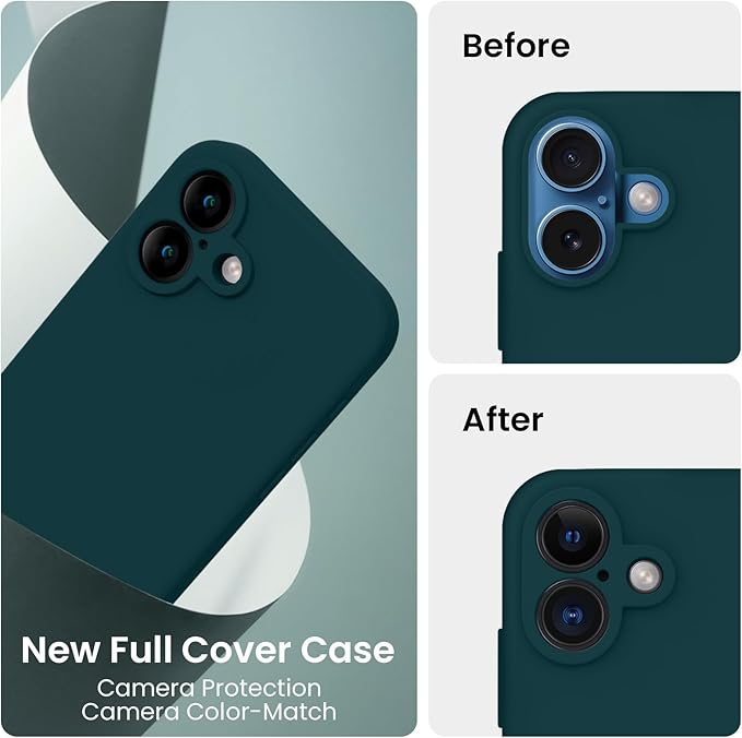 FireNova Designed for iPhone 16 Case, Silicone Upgraded [Camera Protection] Phone Case, Soft Anti-Scratch Microfiber Lining Inside, 6.1 inch, Teal