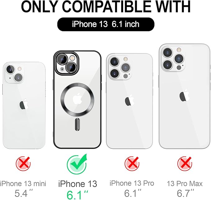 Hython Magnetic Clear for iPhone 13 Case with Camera Lens Protector [Compatible with MagSafe] Luxury Plating Edge Slim Soft TPU Cover Protective Phone Case for iPhone 13 6.1", Black
