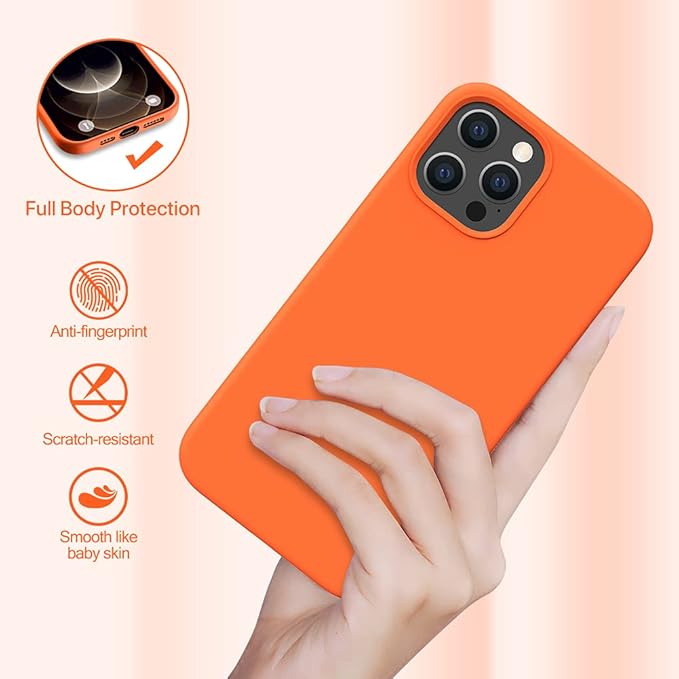 Miracase Compatible with iPhone 12 Pro Max Case, [Soft Anti-Scratch Microfiber Lining], Liquid Silicone Case Gel Rubber Shockproof Drop Protection Phone Case for 12 Pro Max, Orange