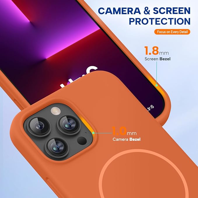 Miracase Magnetic for iPhone 13 Pro Max Case, [Soft Anti-Scratch Microfiber Lining], Compatible with MagSafe, Liquid Silicone Shockproof Drop Protection Phone Case for 13 Pro Max, Orange