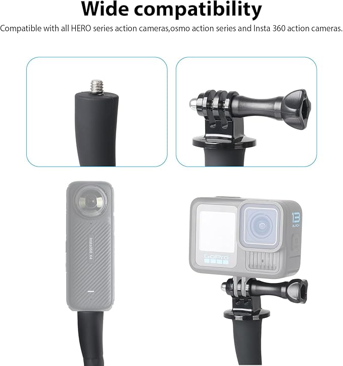 HSU Camera Flexible Mount Clamp Stick Pole for Insta360 GoPro, Neck Holder Selfie Stick Extension Pole, Camera Tripod Stand for GoPro Hero 13 12 11 10 9, Insta360 X5 X4 X3, DJI Action Camera