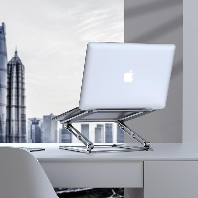 Laptop Stand for Desk - Adjustable Laptop Holder, Portable Laptop Riser with Multi-Angle Height Adjustable Computer Stand for MacBook Air/Pro and More Notebooks 10-17.3" - Grey