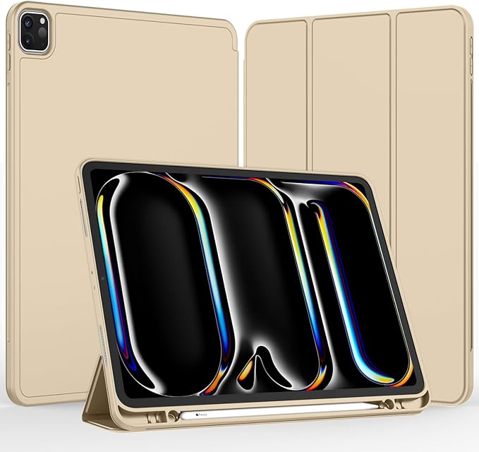 iMieet iPad Pro 13 Inch Case (M5/M4) 2025/2024 with Pencil Holder, Trifold Stand Smart Case with Soft TPU Back, Auto Wake/Sleep (Champagne Gold)