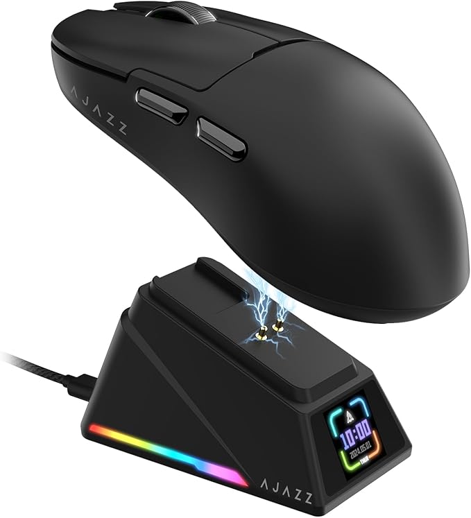 Yindiao AJAZZ AJ159 APEX Wireless Gaming Mouse with Magnetic Charging Base, 56g Lightweight BT/2.4G/USB-C Wired Mouse, PAW3950APEX 42K DPI Optical Sensor, Programmable Buttons for PC/Mac/Win(Black)