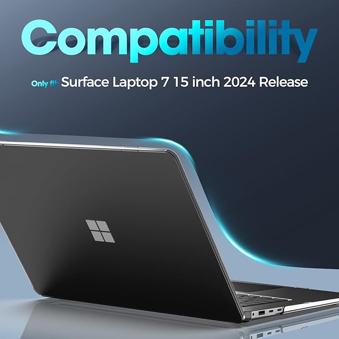 ProCase Protective Case for 15 Inch Microsoft Surface Laptop 7 2024 Release, Hard Shell Transparent Cover with Durable and Lightweight Design -Black
