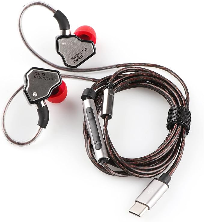 Linsoul 7Hz Salnotes Zero HiFi 10mm Dynamic Driver in-Ear Earphone IEM with Metal Composite Diaphragm Stainless Steel Faceplate Detachable 2Pin OFC Cable (Black, with Mic, Type C)