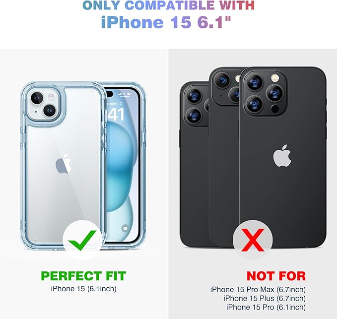 Diaclara Designed for iPhone 15 Case, Full Body Rugged Case with Built-in Touch Sensitive Anti-Scratch Screen Protector, with Camera Lens Protector for iPhone 15 6.1" (Clear Blue)