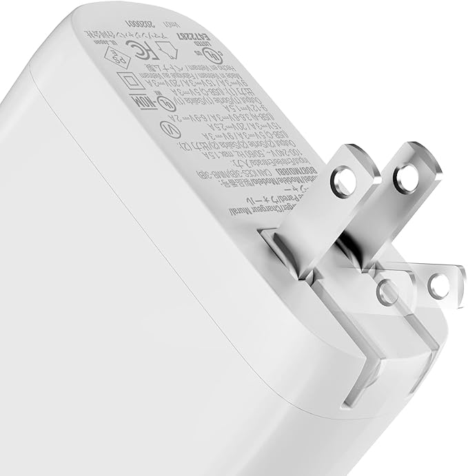 Amazon Basics 68W Two-Port GaN Wall Charger with 1 USB-C (60W) & 1 USB-A Ports (18W) with PD for Laptops, Tablets & Phones (iPhone 16/15/14/13/12/11/X, iPad, MacPro, Samsung, More), Non-PPS, White