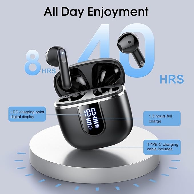 Wireless Earbuds, Bluetooth 5.4 Headphones with 3D Bass Stereo Sound, 40H In-Ear Buds with 4 ENC Noise Cancelling Mic, Ultralight Bluetooth Earbuds USB-C LED, IP7 Waterproof Earphones for Android iOS