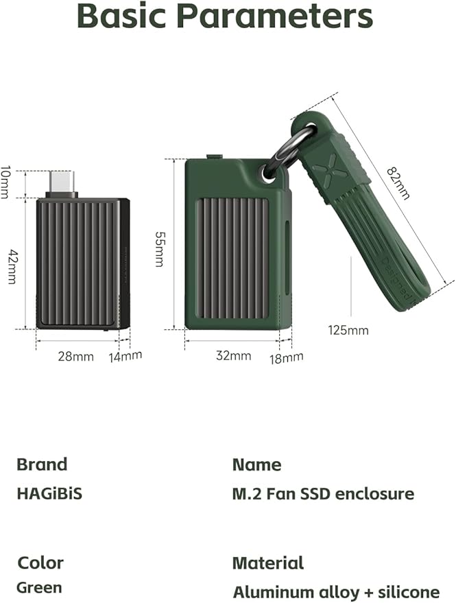 Hagibis 2230 M.2 NVMe SSD Enclosure with Cooling Fan for iPhone 16 15 Pro Max ProRes, USB 3.2 Gen 2 10Gbps to NVMe PCI-E External M.2 SSD Case for MacBook Laptop iPad Android