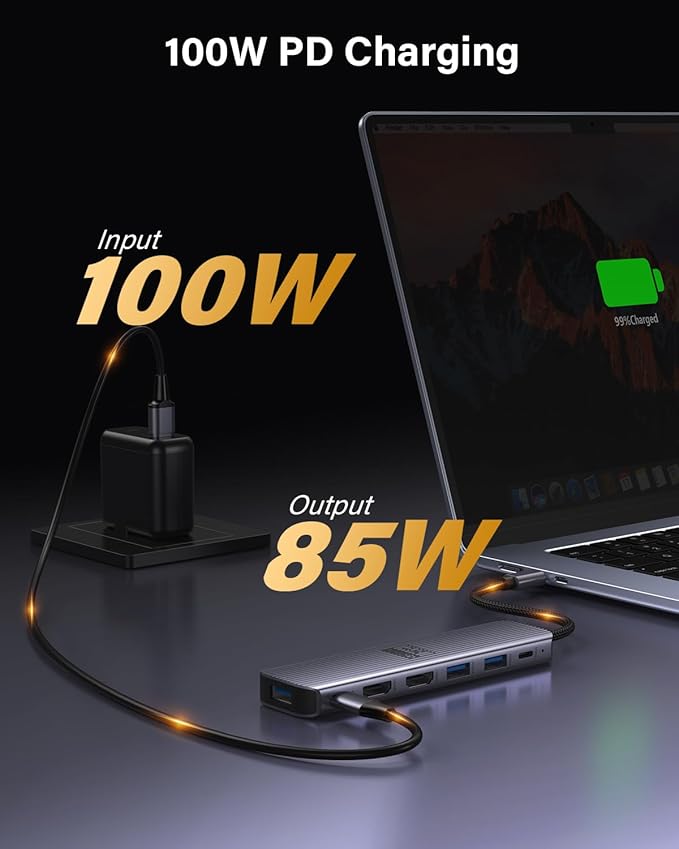 USB C to Dual HDMI Adapter, Newmight 7-in-1 USB-C Docking Station Dual Monitor Multiport Dongle with 2 HDMI 4K 60HZ, 3 USB 3.0, USBC 3.0 Data Port, 100W PD for MacBook Pro, iPhone 15/Pro Max, HP, Dell