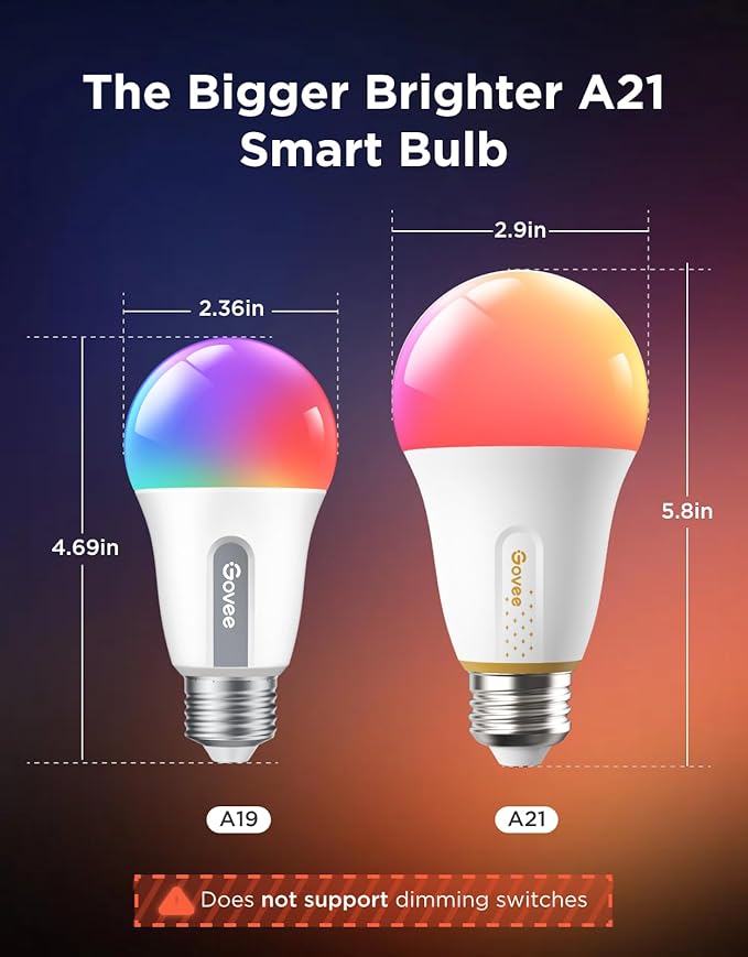 Govee 1600 Lumens Smart Light Bulbs, A21 LED Bulbs 100W Equivalent for Living Room, RGBWW Color Changing Light Bulbs Compatible with Matter, Alexa & SmartThings, CRI 90, E26 Base, 2.4GHz Only, 2-Pack
