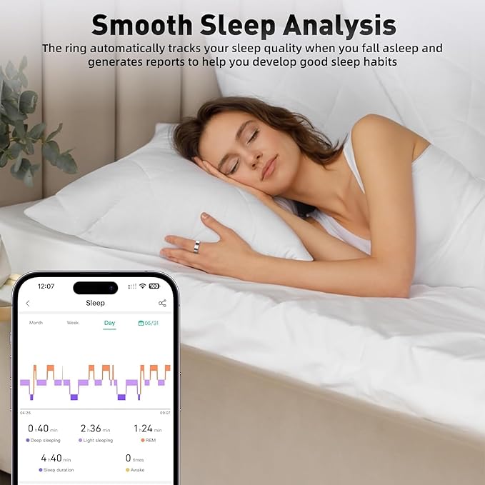 Smart Ring with Real-time Pressure & Heart Rate Monitoring, Fitness Tracker with Sleep Analysis, IP68 Waterproof, Rechargeable Health Ring for Men Women, No App Subscription (Rose Gold, #9)