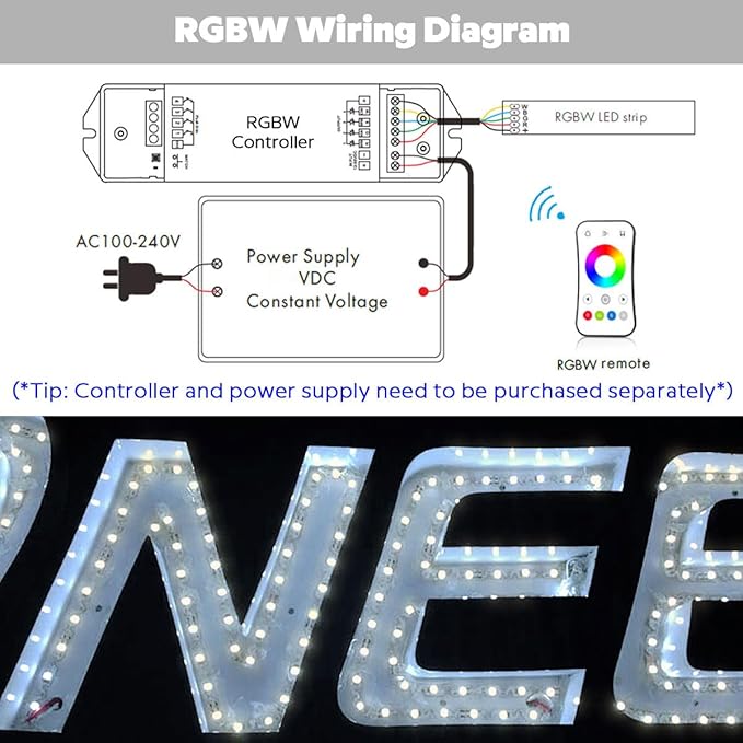 12V RGB+W Zigzag LED Light Strip for Signage, 16.4Ft 240 LEDs 5050 SMD Bright Color-Changing RGB+4000K Flexible S-Shaped Fully Bendable LED Tape IP20 Non-Waterproof (RGB+4000K)