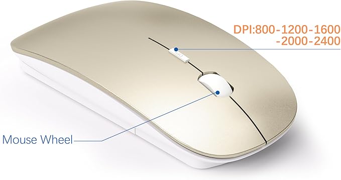 Wireless Keyboard and Mouse Ultra Slim Combo, TopMate 2.4G Silent Compact USB 2400DPI Mouse and Scissor Switch Keyboard Set with Cover, Batteries Included, for PC/Laptop/Windows/Mac - Gold White