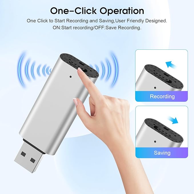 Voice Recorder 64GB Digital Voice Activated Recorder USB Recording Device with Noise Reduction 750Hrs Rechargeable Small Pocket Audio Recording Devices for Lectures, Meeting, Class (Silver)