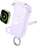 RORRY Flow Portable Charger, 10000mAh 40W Fast Charging Power Bank with Built-in USB C Cable and Foldable Wall Plug, Battery Pack Travel Essentials for iPhone 17/16/15, Apple Watch, iPad, MacBook