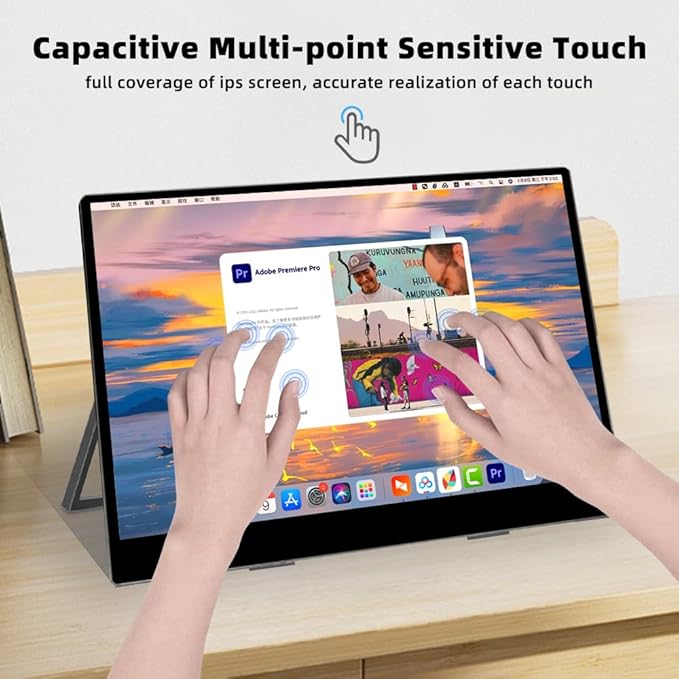 13.3 inch 4K 3840x2160 IPS Secondary Screen Portable Monitor 100% sRGB USB C HDMI Touch Small Computer Display for Gaming PC Laptop Drawing