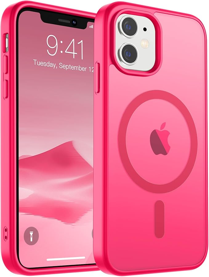 SUPFINE Magnetic for iPhone 11 Phone Case (Compatible with MagSafe) (Military Grade Drop Protection) Slim Translucent Matte Shockproof Phone Cover,Hot Pink