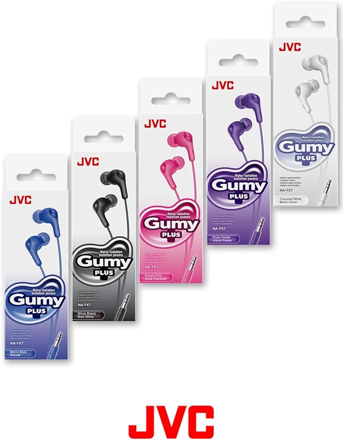 JVC Gumy in Ear Earbud Headphones, Powerful Sound, Comfortable and Secure Fit, Silicone Ear Pieces S/M/L - HAFX7W White