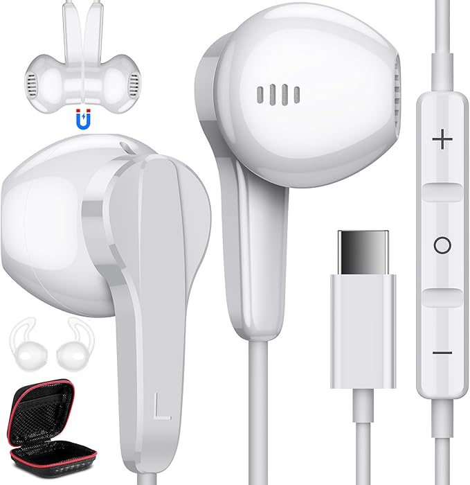 USB C Headphones for Google Pixel 10 9 Pro XL Fold 8 a 7 6, Type C Earphone Noise Isolating Wired Earbud with Mic HiFi Stereo Cord Ear Bud for iPhone 17 Air 16 15 Pro Max/Galaxy S26 S25 Ultra S24 S23