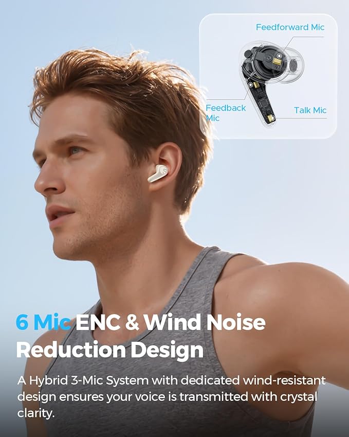 SoundPEATS C30 Hybrid ANC Earbuds, LDAC Hi-Res Audio, 52H Playtime, 52dB Adaptive Noise Cancelling Wireless Earbuds, 6-Mic Clear Call, 12mm Driver, Bluetooth 6.0, Multi-Point, IP54 - Beige