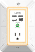Multi Plug Outlet Surge Protector - Lvetek 3-Sided Power Strip with 5 Outlet Extender and 4 USB Ports(1 USB-C) and Night Light, USB Wall Charger for Home, Office, Travel, ETL Listed, White
