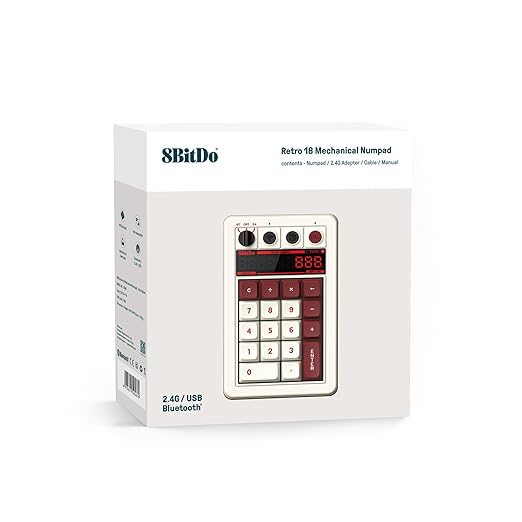 8BitDo Retro 18 Mechanical Numpad, Supports Calculator Mode, Bluetooth/2.4G/Wired Numpad for Windows and Android - Fami Edition