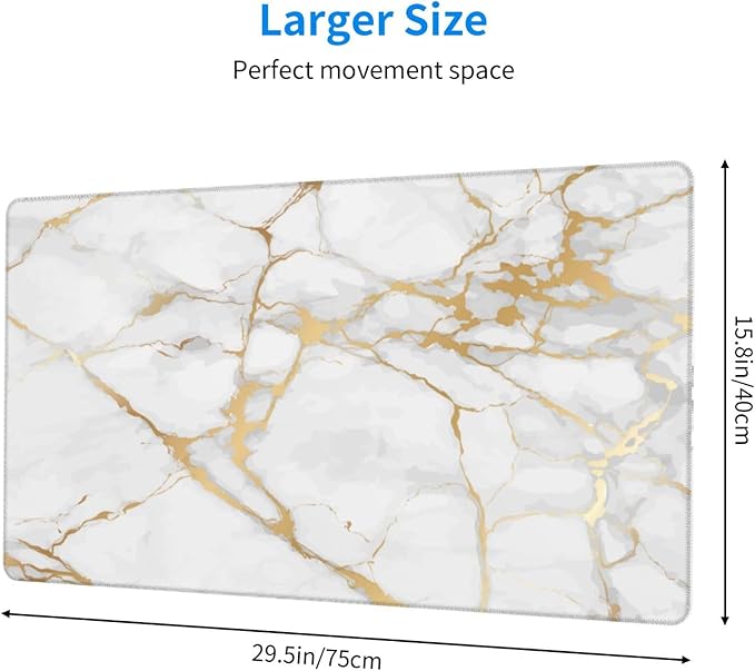 White and Golden Marble Large Extended Mouse Pads XL Mousepad with Stitched Edges Non-Slip Rubber Base Computer Keyboard Pad Desk Mat for Home Office Desk Decor, 29.5" X 15.8"