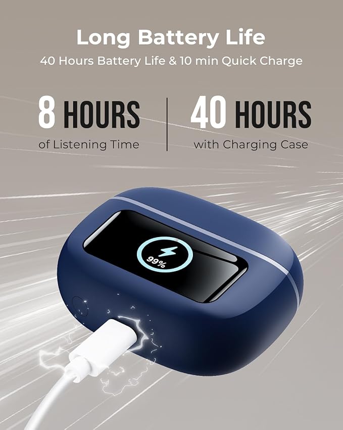 Wireless Earbuds, Ear Buds Active Noise Cancelling with Charging Case, 6.0 Bluetooth Earbuds with AI Clear Calls, 40H Playtime for Sports & Working, Stereo Sound Headphones for iPhone/Android-NavyBlue