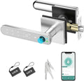 Foxgard Smart Fingerprint Door Lock:Fingerprint Door Knob-Biometric 5-in-1 Finger Print Door Lock-Smart Door Knob for Bedroom-APP Control-Easy Installation–Square Silver–1 Pack