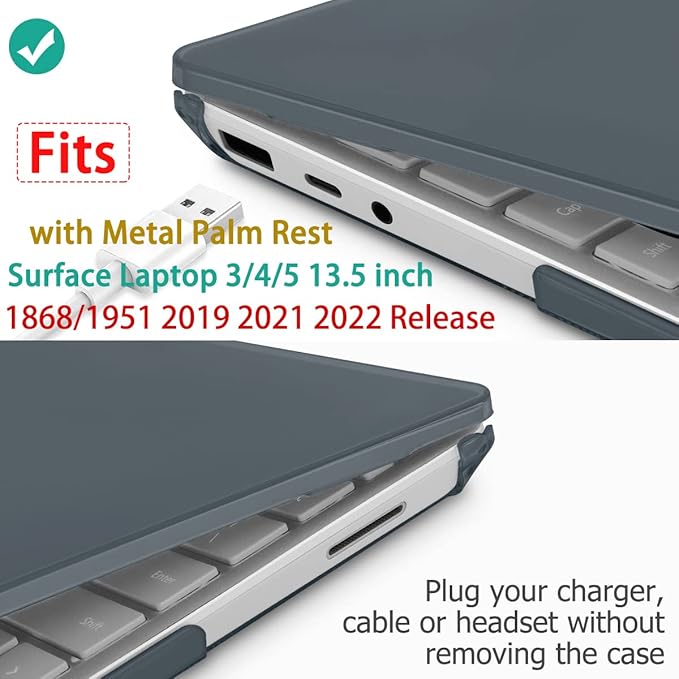 Case for 13.5" Microsoft Surface Laptop 5/4/3 with Metal Palm Rest ONLY 2019-2022 Release Models:1868/1951, Plastic Hard Shell Case with Keyboard Cover & Screen Protector, Crystal Black