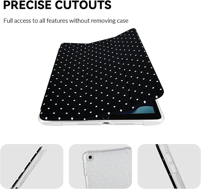 Lovmooful Compatible for iPad 9/8/7 (10.2-Inch,2021/2020/2019 Model,9th/8th/7th Generation) Case with Pencil Holder Cute Polka Dot with Aesthetic Design Soft TPU Trifold Stand Protective-Black
