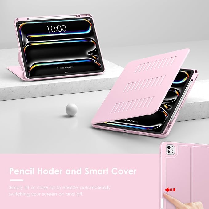 VIKESI Case for iPad iPad Pro 13-inch M5 or M4 Released in 2025 or 2024,Multiple Angles Magnetic Stand Cover,Shockproof Soft Back,Pencil Holder,and Auto Sleep/Wake,Pink