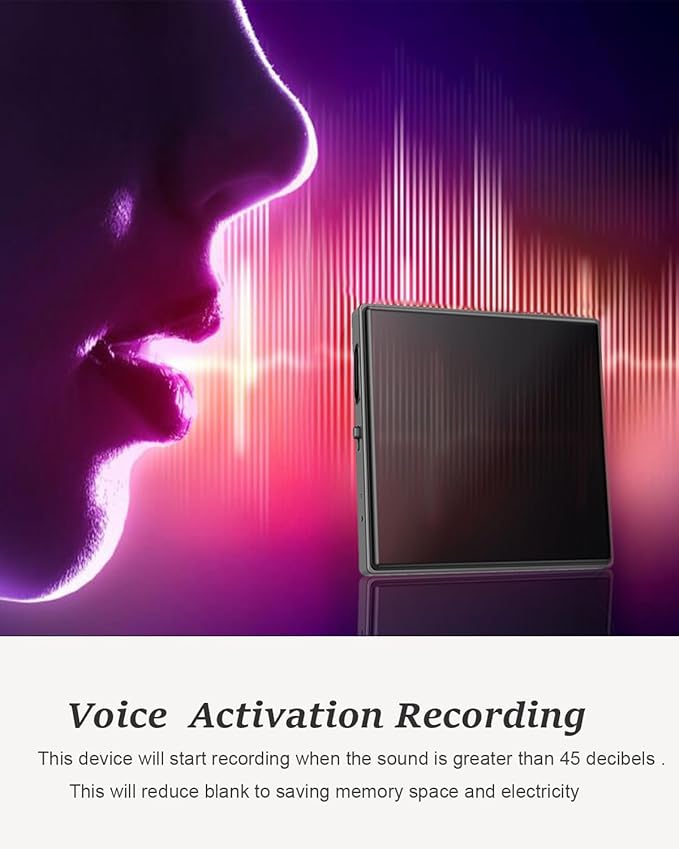 Mini Square Magnetic Voice Recorder 128GB Portable Voice Activated Audio Recorder with Noise Reduction, 9000 Hours Storage, 90 Day Standby, Compatible with Android & iOS