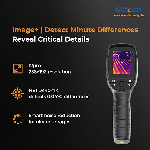 Elitech Thermal Imaging Camera 256 x 192 IR Resolution, Handheld Infrared Imager for Home Inspection & HVAC, Real-Time Video Recording, <40mK Sensitivity, 25Hz Thermal Leak Detector (-4°F to 752°F)
