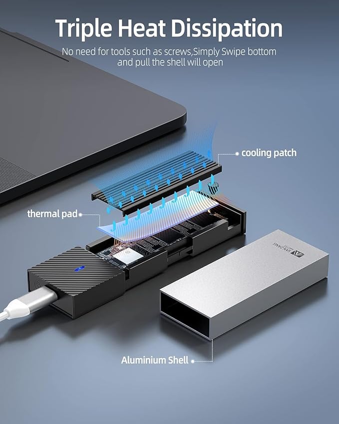 SAN ZANG MASTER M.2 NVMe SSD Enclosure With 10Gbps Transmission, USB 3.2 Adapter for 2230 2242 2260 2280 PCIe NVMe M-Key & M+B Key (Tool-Less, Type C to C)