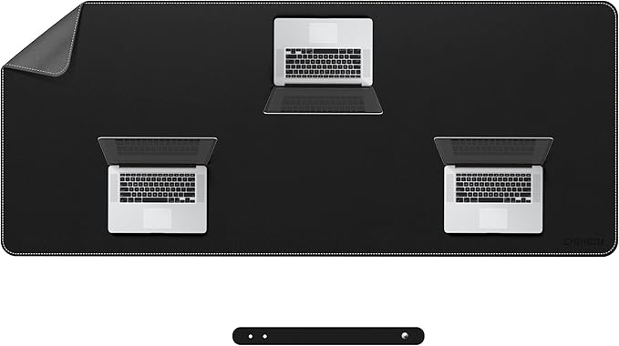 Chihein 63" x 28" 4XL PU Leather Desk Mat (Black/Gray), Huge Mouse Pad, Dual Sided Desk Pad Protector, Waterproof Writing Blotter for Gaming/Office/Home