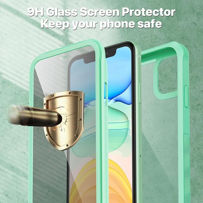 CENHUFO Privacy for iPhone 11 Case, Full Body Phone Case with Built-in 9H Tempered Glass Privacy Screen Protector and Camera Lens Protector, Anti Peep Spy Shockproof Bumper Clear Cover - Green