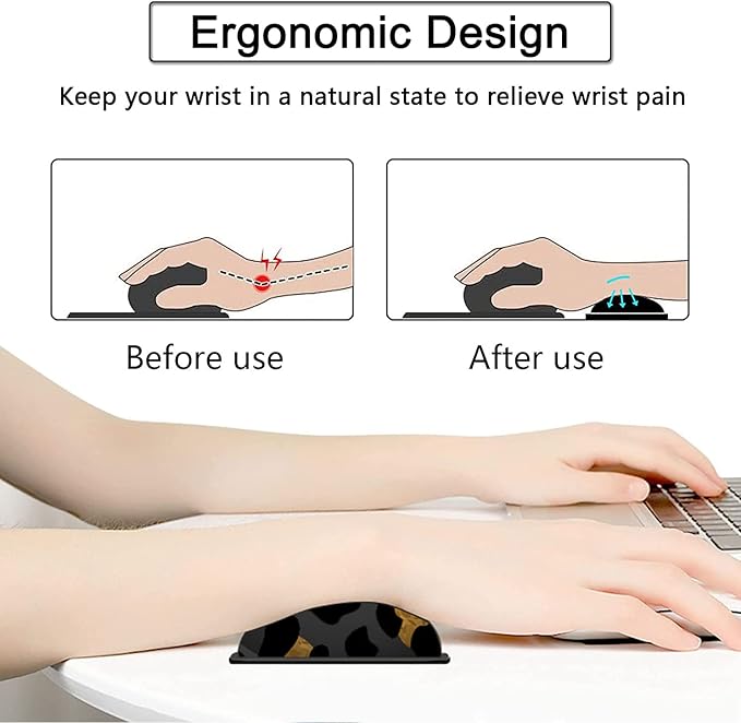 Large Gaming Mouse Pad,31.5x11.8 in Extended Computer Mouse Mat with Non-Slip PU Base, Ergonomic Memory Foam Keyboard Wrist Rest,for Work Gaming,Writing Pad Gold & Black Leopard Office Desk Pad