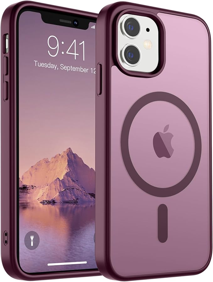 SUPFINE Magnetic for iPhone 11 Phone Case (Compatible with MagSafe)(Military Grade Drop Protection) Translucent Matte Shockproof Phone Case,Wine Red
