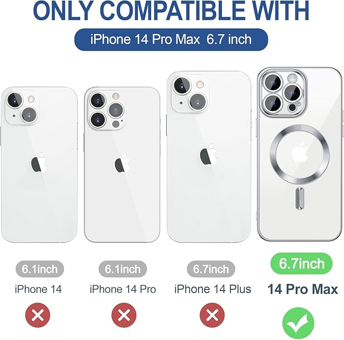 Hython Magnetic Clear for iPhone 14 Pro Max Case with Camera Lens Protector [Compatible with MagSafe] Plating Edge Slim Soft TPU Cover Protective Phone Case for iPhone 14 Pro Max 6.7", Silver