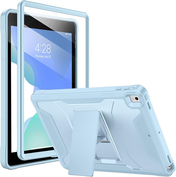 Soke Case for iPad 6th/5th Generation 9.7 Inch 2018/2017,with Built-in Screen Protector and Kickstand, Rugged Full-Body Heavy Duty Protective Cover for Apple iPad Air 2 /Pro 9.7 - Ice Blue
