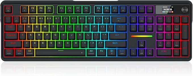 Redragon K762 Wireless Gasket Gaming Keyboard w/Hype Screen & Knob, 104 Keys Mechanical Keyboard, Easy-Control 1.14’’ TFT Info Display, 5-Layer Noise Dampening, Round PBT Keycaps, Custom Linear Switch