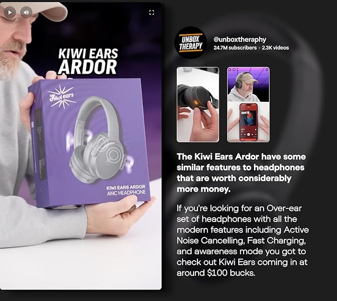 Linsoul Kiwi Ears Ardor Bluetooth 5.4 Over Ear Headphones, Wireless DJ Studio Headphones, Dual Dynamic Driver Studio Monitor with Hybrid ANC, 140H Playtime, Lightweight for Podcast Gaming Guitar