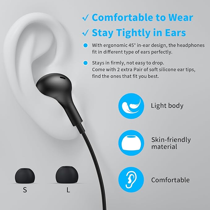 APETOO USB C Headphone for Samsung Galaxy S24 S25 Ultra S23 S26 S22 S21 A17 A54 Magnetic Wired Earbuds Noise Canceling in-Ear Type C Earphone Microphone Stereo Bass for iPhone 17 16 15 Pro Max/Pixel