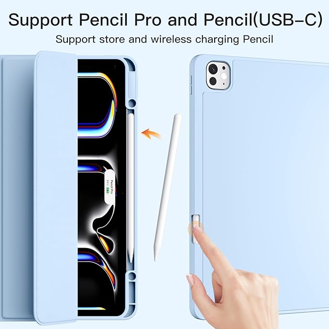 Akkerds Compatible with iPad Pro 13 Inch Case (M5/M4) 2025/2024, for iPad 13 Pro Case with Pencil Holder, Slim Trifold Stand Protective Cover with Soft TPU Back, Auto Wake/Sleep (LightBlue)