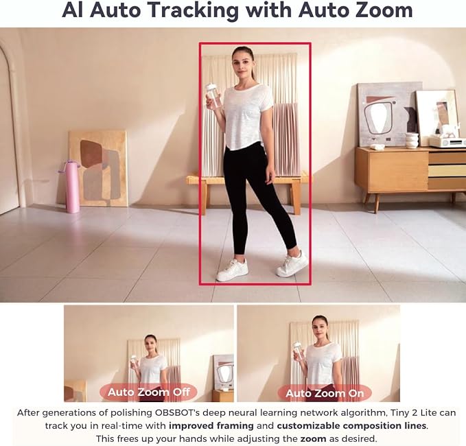 OBSBOT Tiny 2 Lite, PTZ 4K Webcam 1080P@60fps HDR, PC Camera with AI Tracking, Micros with AI Noise Cancellation, Tripod, Gesture Control, Auto Focus, Plug & Play, Ideal for Gaming or Streaming